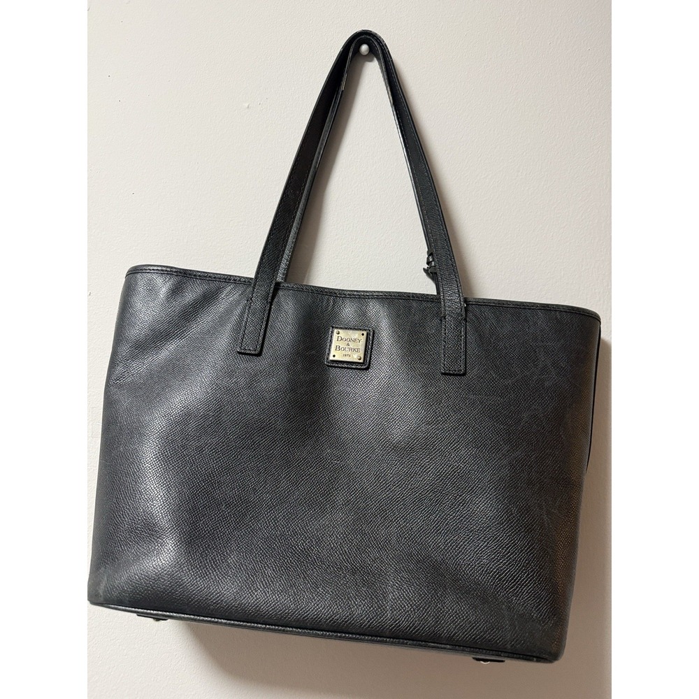 Dooney & Bourke Black Tote Zip Top Red Lined Inner Pockets Charm Gold Hardware